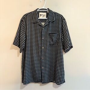 VINTAGE SILK Black & Grey Pattern 100% Silk Button Down Shirt